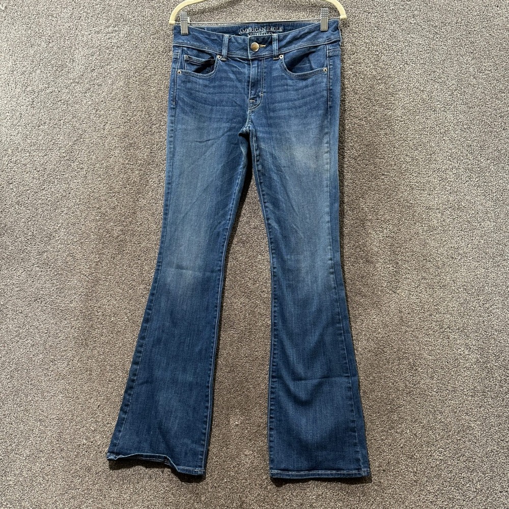 American Eagle Kick Boot Jeans Womens 8 Long Medium Wash Super Stretch Bootcut